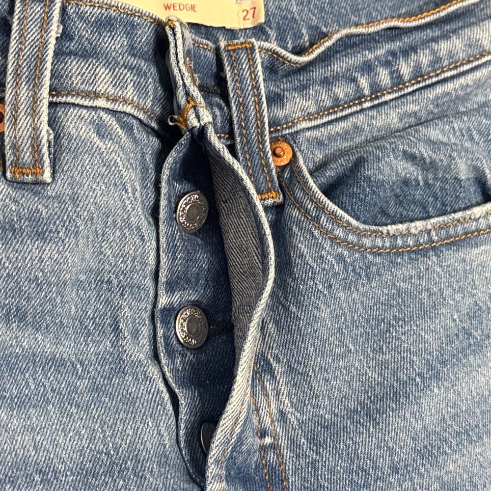 Levi’s Wedgie Straight Jeans Womens Sz 27 BIG E Raw Hem Button Fly Y2K Retro - Picture 4 of 13